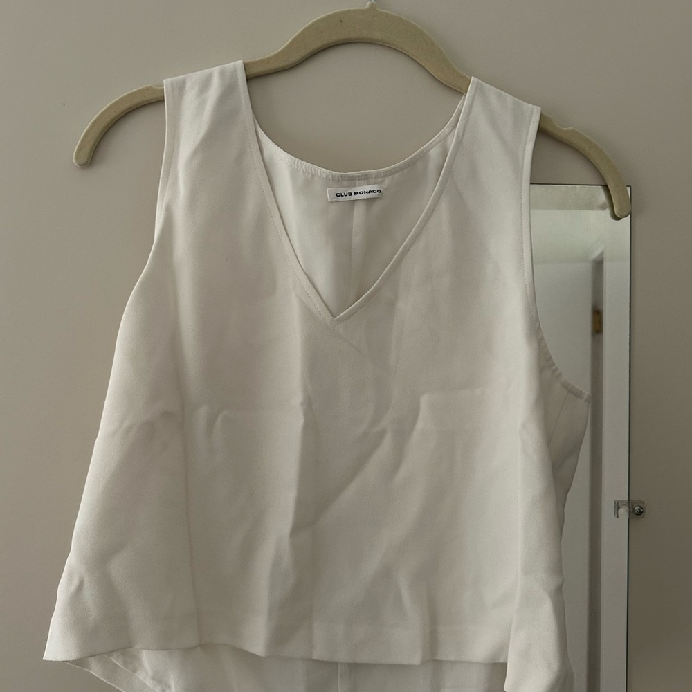 Club Monaco White Silk V-Neck Top